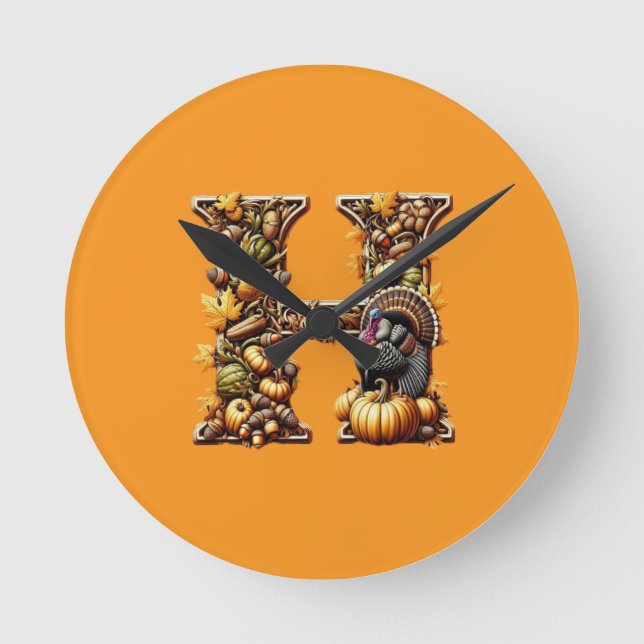 Letter H Thanksgiving gift style  Round Clock (Front)