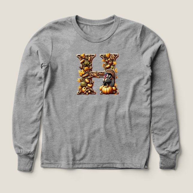 Letter H Thanksgiving gift style  Tri-Blend Shirts (Design Front)