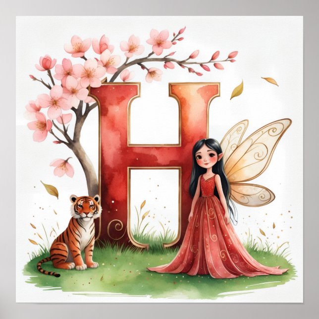 Letter H Tiger Fairy Poster - Alphabet Art (Front)
