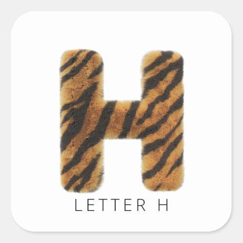 Letter H Tiger Fur Square Sticker