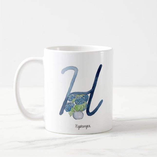 Letter “H” watercolor flower initial mug (Left)