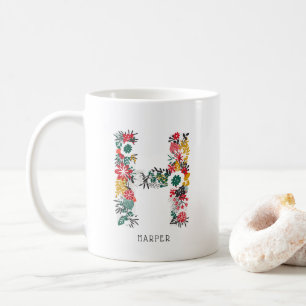 Letter H Whimsical Floral Letter Monogram I Mug