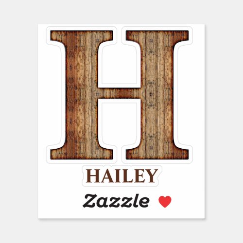 Letter H wood texture with custom name Sticker