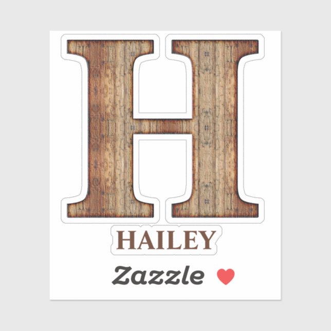 Letter H wood texture with custom name Sticker (Sheet)