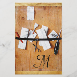 LETTER HOLDER IN WOOD MONOGRAM brown black white Stationery