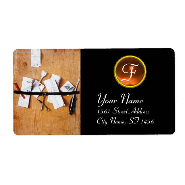 LETTER HOLDER IN WOOD MONOGRAM, orange agate black Label (Front)