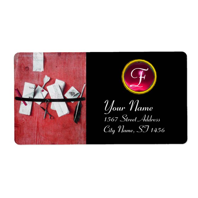 LETTER HOLDER IN WOOD MONOGRAM, red ruby black Label (Front)