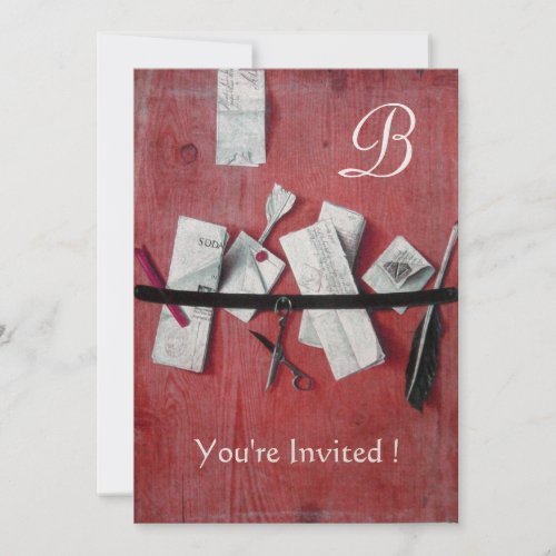 LETTER HOLDER IN WOOD MONOGRAM red white black Invitation