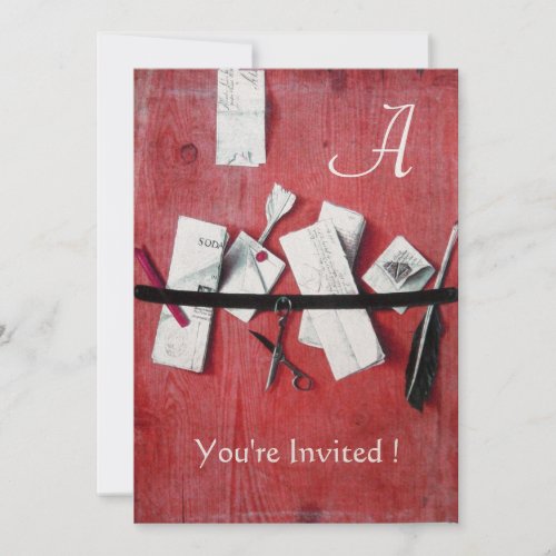 LETTER HOLDER IN WOOD MONOGRAM red white black Invitation