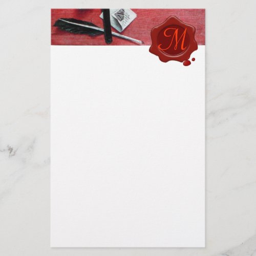 LETTER HOLDER IN WOOD RED WAX SEAL MONOGRAM white Stationery