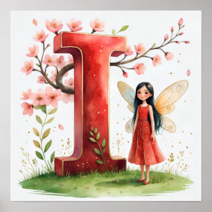 Letter I Cherry Blossom Fairy Poster - Fairy Art