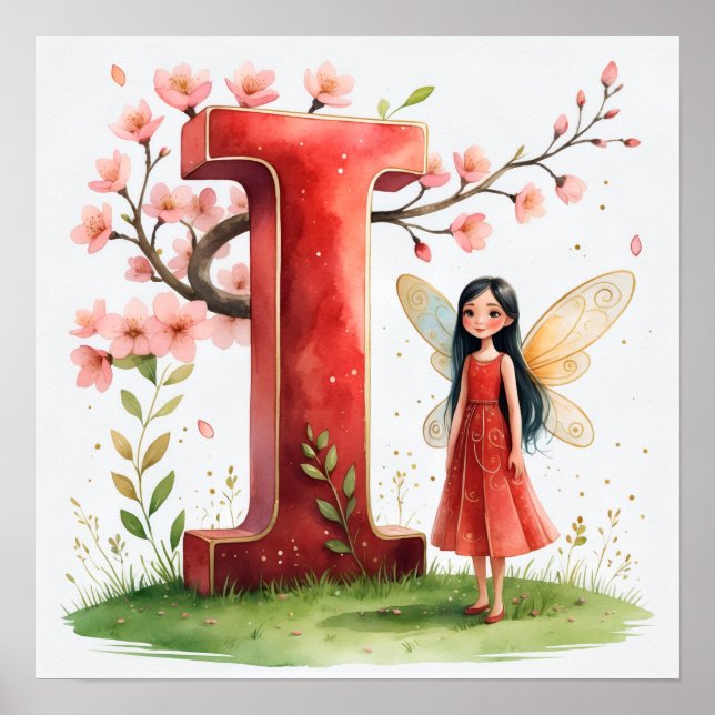 Letter I Cherry Blossom Fairy Poster - Fairy Art  (Front)