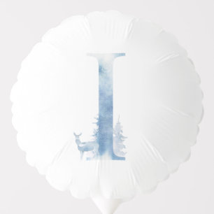 Letter I Dusty Blue Winter Forest Monogram Initial Balloon