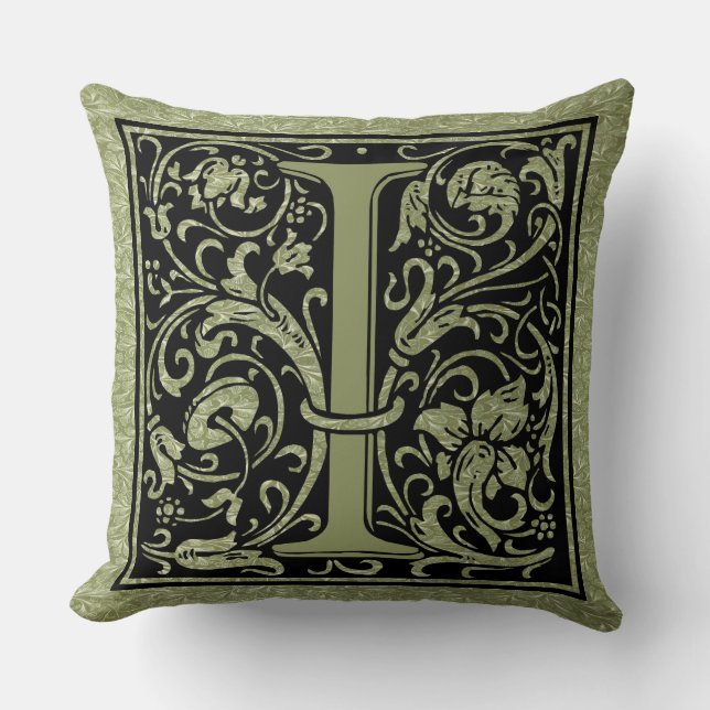 Letter I First Letter Monogram Throw Pillow (Front)