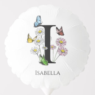 Letter I Floral Butterfly Monogram Initial  Balloon