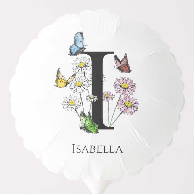 Letter I Floral Butterfly Monogram Initial  Balloon (Front)