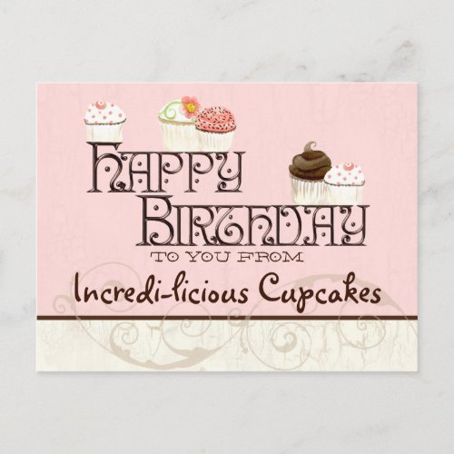 Letter I Happy Birthday Cupcake Business Postcard