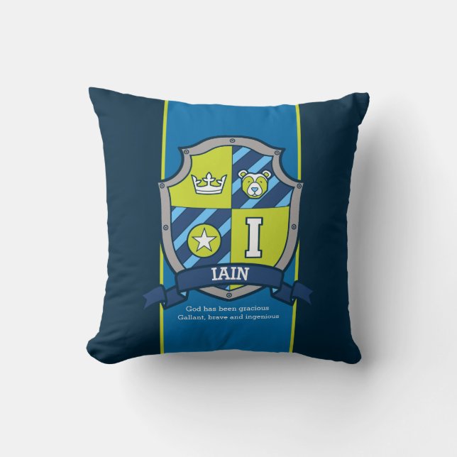 Letter I Iain name meaning bear custom Throw Pillow (Front)