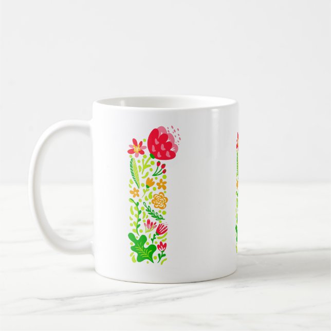 Letter I in Flowers Coffee Mug (Left)