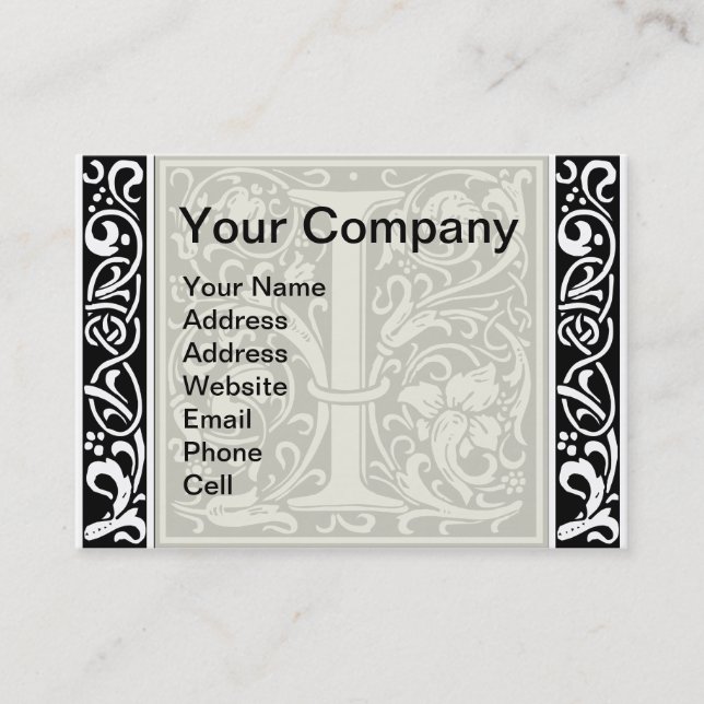 Letter I Medieval Monogram Art Nouveau Business Card (Front)