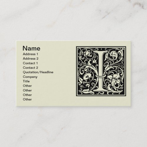 Letter I Medieval Monogram Art Nouveau Business Card