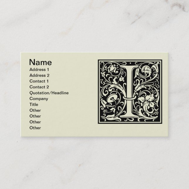 Letter I Medieval Monogram Art Nouveau Business Card (Front)