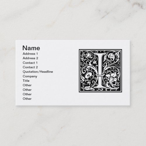 Letter I Medieval Monogram Art Nouveau Business Card