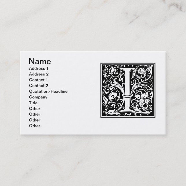 Letter I Medieval Monogram Art Nouveau Business Card (Front)