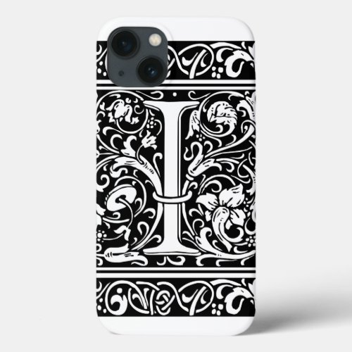 Letter I Medieval Monogram Art Nouveau iPhone 13 Case