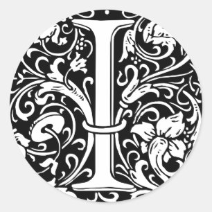 Letter I Medieval Monogram Art Nouveau Classic Round Sticker