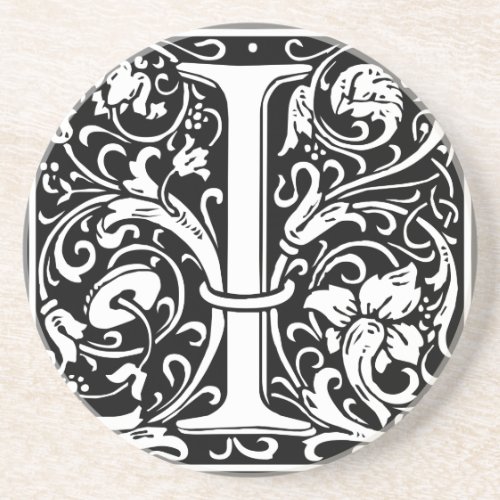 Letter I Medieval Monogram Art Nouveau Drink Coaster