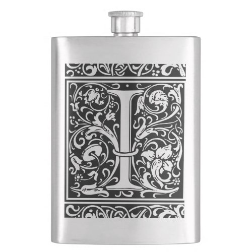 Letter I Medieval Monogram Art Nouveau Hip Flask