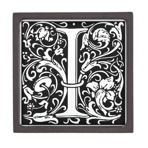 Letter I Medieval Monogram Art Nouveau Jewelry Box