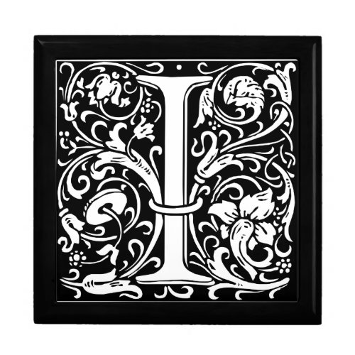 Letter I Medieval Monogram Art Nouveau Jewelry Box