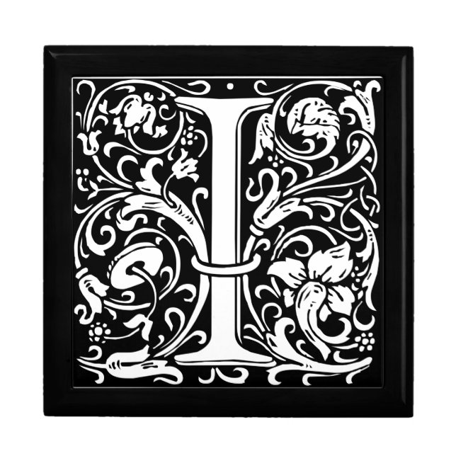 Letter I Medieval Monogram Art Nouveau Jewelry Box (Front)