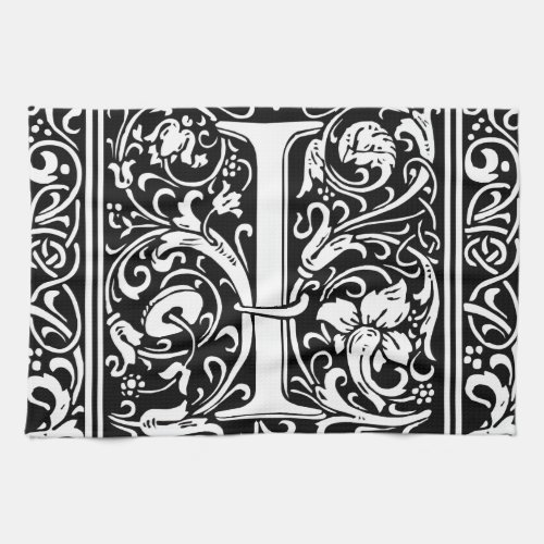 Letter I Medieval Monogram Art Nouveau Kitchen Towel