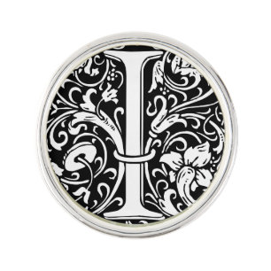 Letter I Medieval Monogram Art Nouveau Lapel Pin