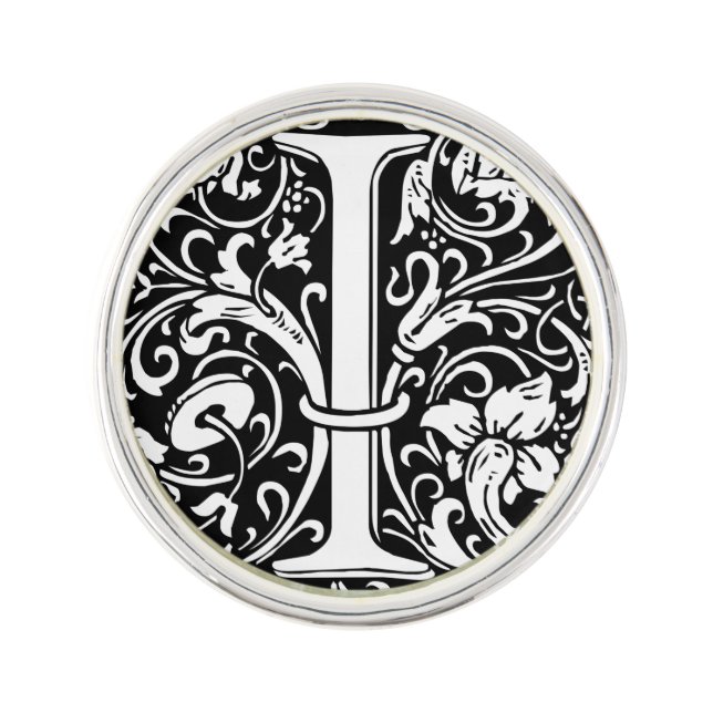 Letter I Medieval Monogram Art Nouveau Lapel Pin (Front)