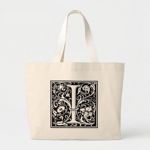 Letter I Medieval Monogram Art Nouveau Large Tote Bag