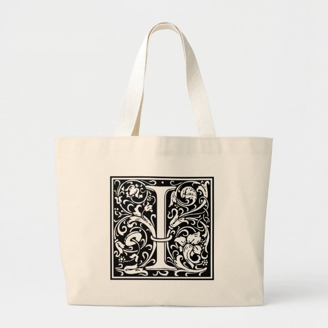Letter I Medieval Monogram Art Nouveau Large Tote Bag (Front)