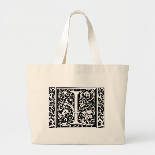 Letter I Medieval Monogram Art Nouveau Large Tote Bag