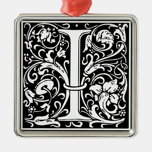 Letter I Medieval Monogram Art Nouveau Metal Ornament (Front)