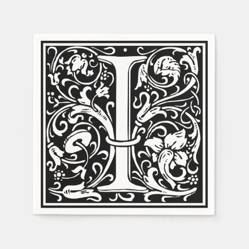 Letter I Medieval Monogram Art Nouveau Paper Napkins