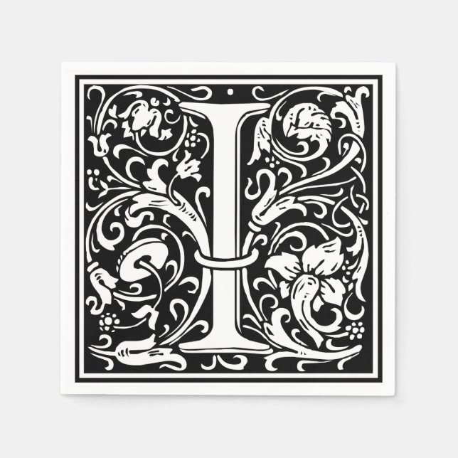 Letter I Medieval Monogram Art Nouveau Paper Napkins (Front)