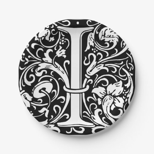 Letter I Medieval Monogram Art Nouveau Paper Plates