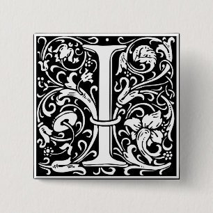 Letter I Medieval Monogram Art Nouveau Pinback Button
