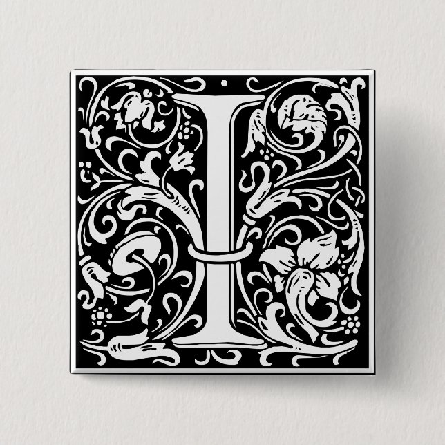 Letter I Medieval Monogram Art Nouveau Pinback Button (Front)