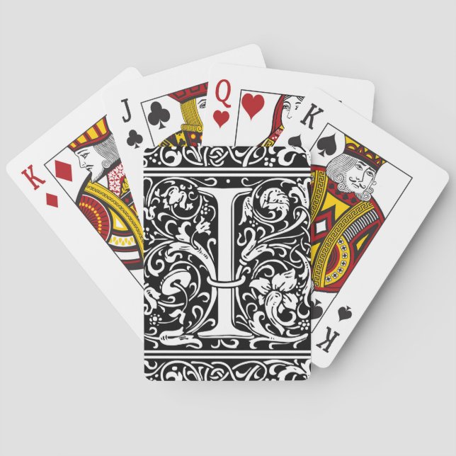 Letter I Medieval Monogram Art Nouveau Poker Cards (Back)
