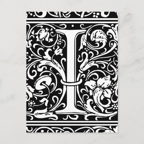 Letter I Medieval Monogram Art Nouveau Postcard