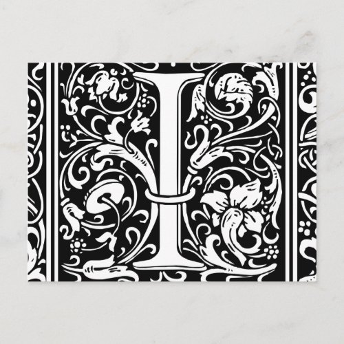 Letter I Medieval Monogram Art Nouveau Postcard